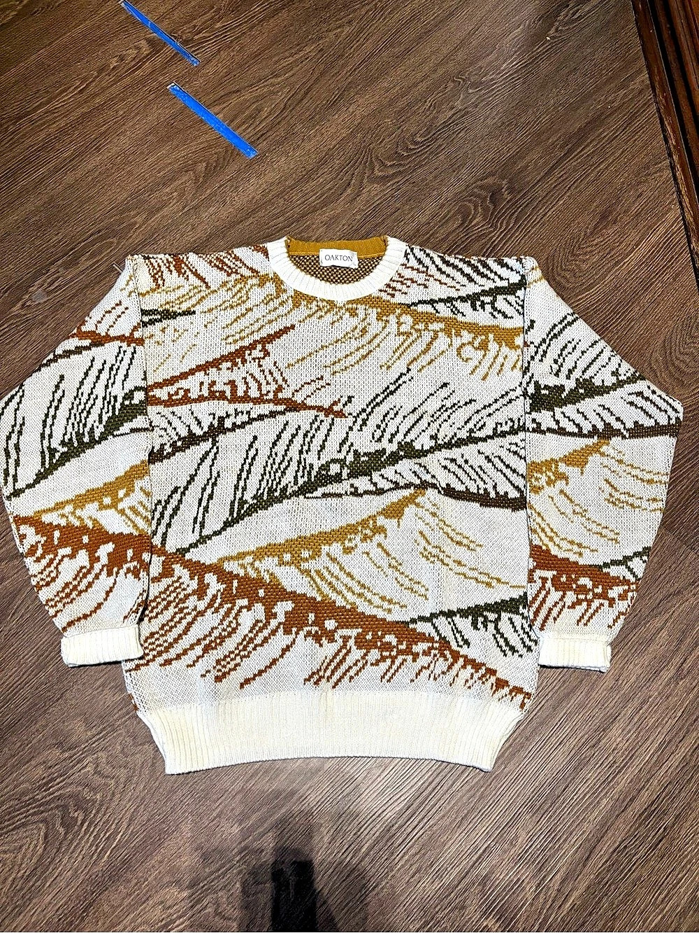 Oakton Abstract Crewneck Sweater in White & Brown